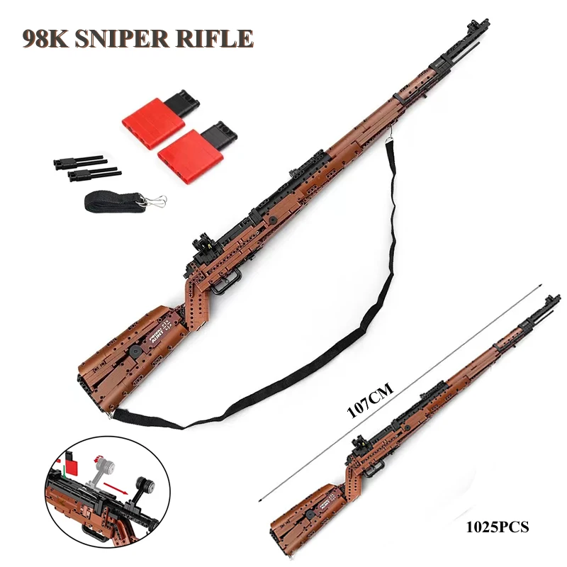 

1025PCS Military Weapon 98K Sniper Rifle Gun Series Assembled and Inserted Building Blocks Shooting Game Toy Gun Boys Kid Gifts