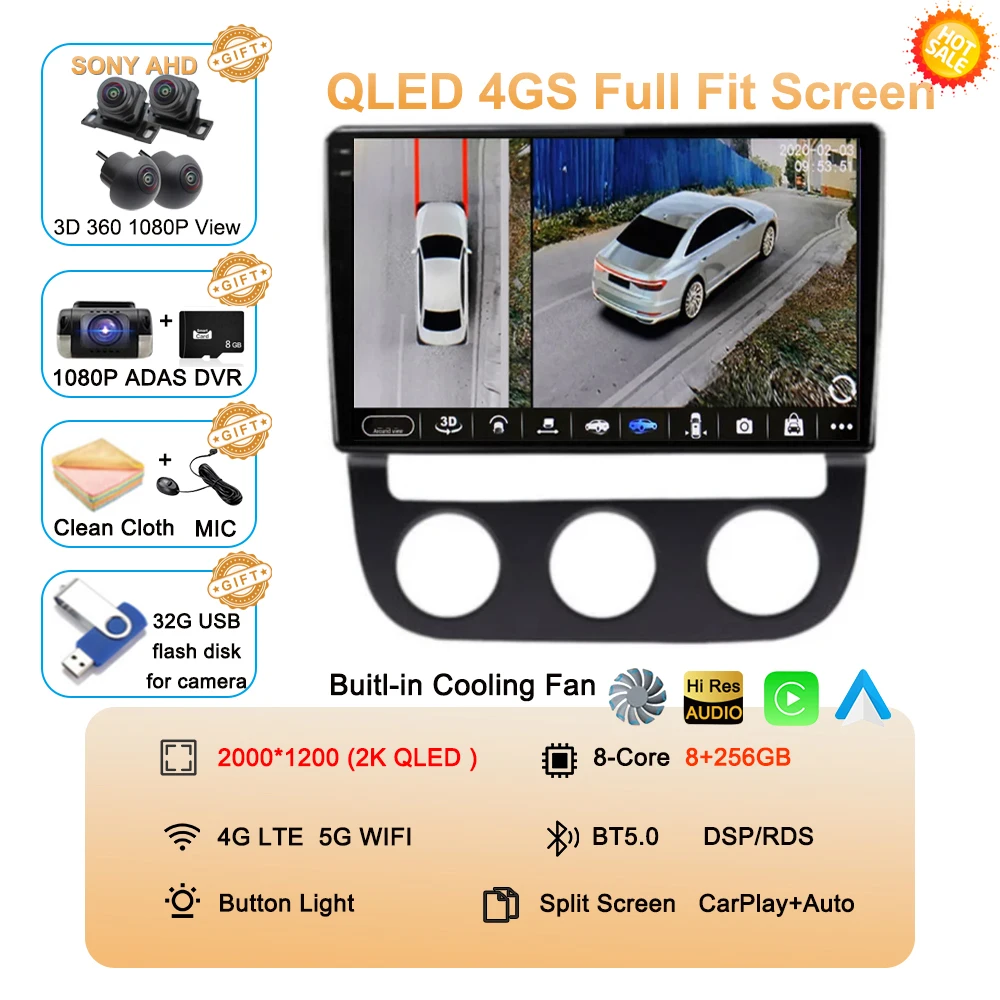 Android 16 Carplay Auto voor Volkswagen Jetta 5 2005 2006 2007 2008 2009 2010 autoradio GPS multimediaspeler 4G head unit stereo