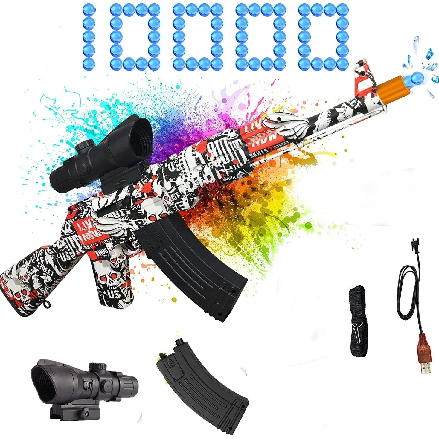 2024 AK47 M4 Electric  Rifle Gun CS Outdoor Game Toy 10000 Water Paintball Splatter Ball Shooter for Children Gift