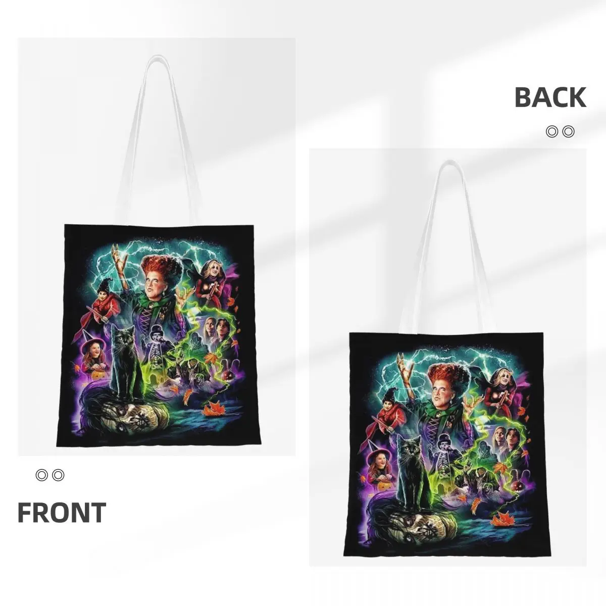 Custom Fashion Hocus Halloween Witch Pocus Shopping Tote Bags Recycling Witchcraft Groceries Canvas Shoulder Shopper Bag