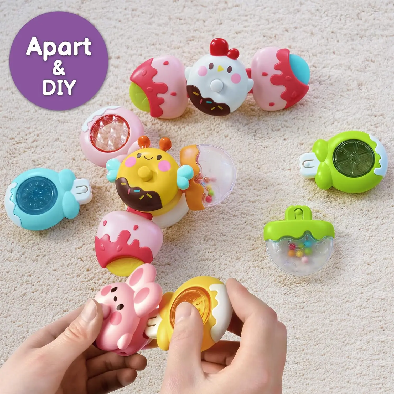 Ensemble de jouets rotatifs à ventouse en silicone pour bébé, bonbons rotatifs et empilables, sucettes détachables, jeux divers, cadeau exquis