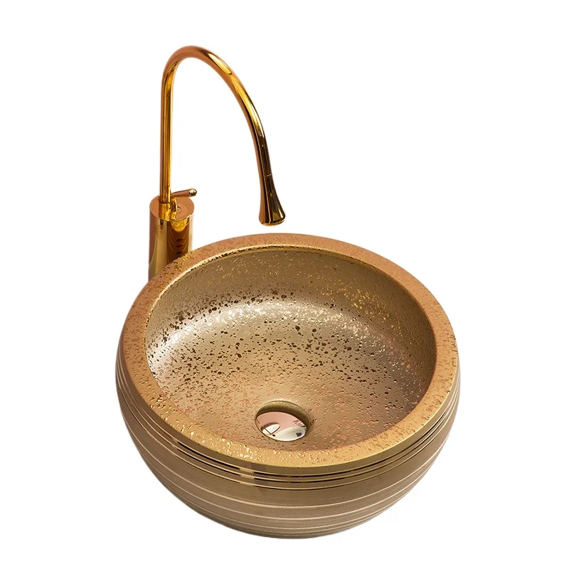 

European light luxury gold ceramic washbasin gold-plated art basin hotel bathroom washbasin