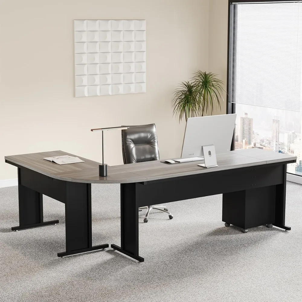 83 Inch L-Shaped Office Desk with 3-Drawer File Cabinet，Storage Drawers, Business Furniture，Large Executive Computer Desk