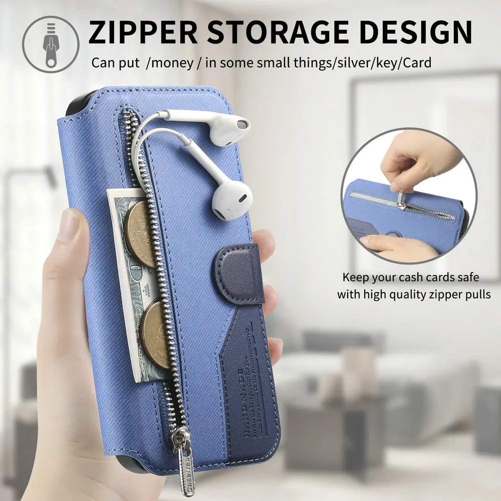 حافظة محفظة جلدية بسحاب قابل للفصل لهاتف آيفون 17 Air 16 15 14 13 12 11 Pro Max 16E 5G غطاء فاخر لهاتف آيفون 16 Plus Etui #3