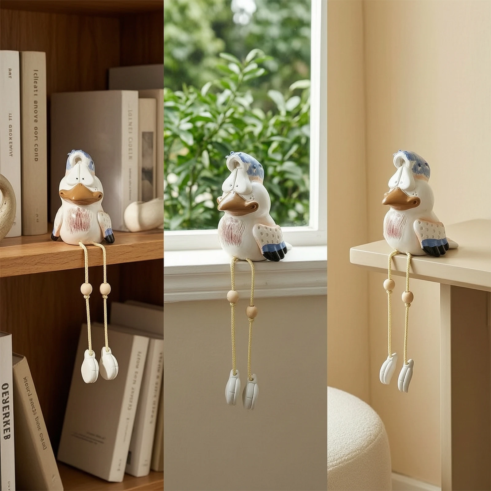 Duck Figurine with Hanging Legs Whimsical Duck Figurine Statue Decorative Eye-Catching for Decorators, Shelf, Tabletop