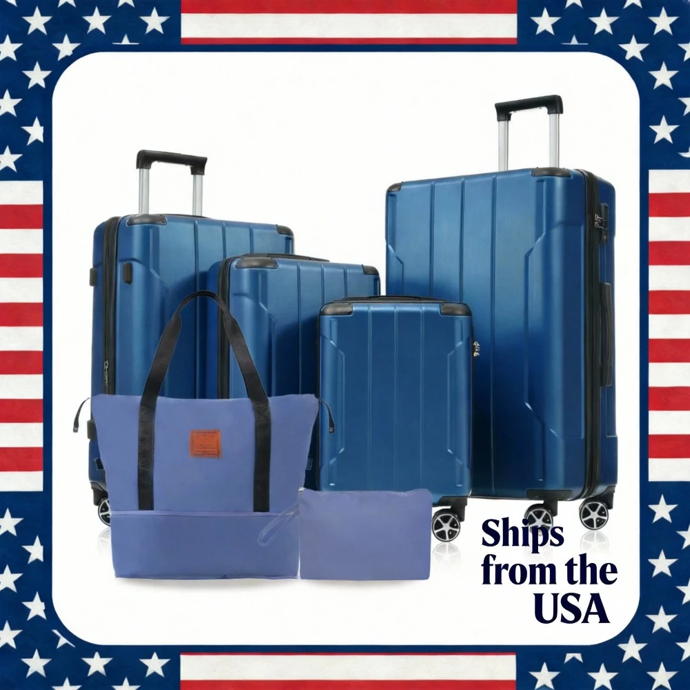 

Набор чемоданов из 6 предметов, легкие расширяемые чемоданы с двойными колесами, замок TSA, для мужчин и женщин, синий цвет