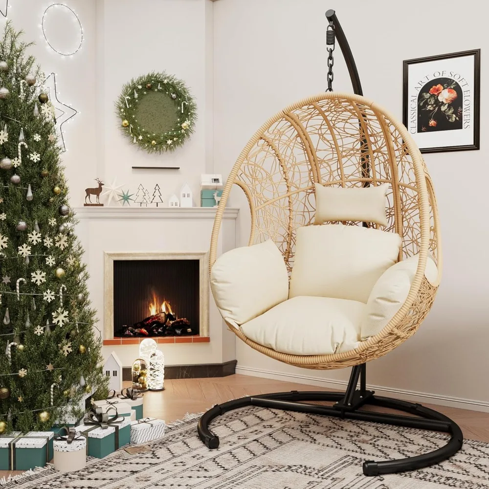 

Hanging Egg Chair with Stand - Egg Swing Chair Outdoor Indoor Patio Wicker Chair Swing Hammock Egg Chairs 400lbs Capacity