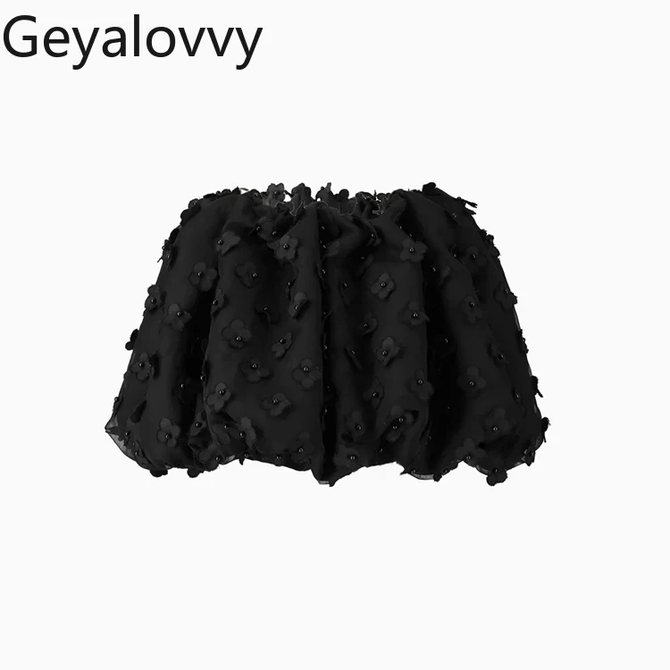 Moda de cor sólida saias casuais para mulheres estilo japonês tridimensional flor cintura alta frisado bud saia curta femme