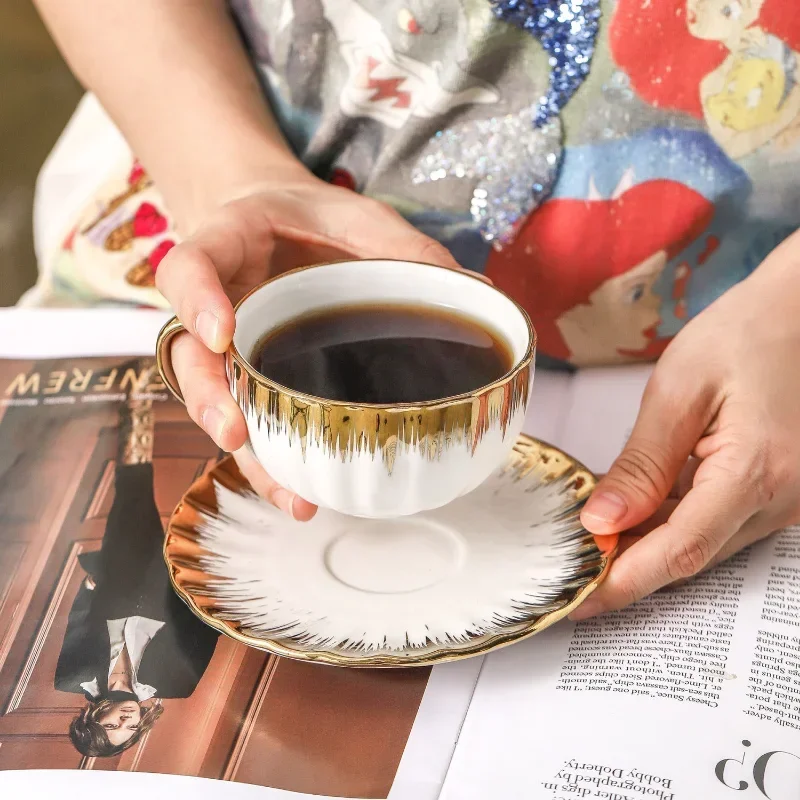 3-piece set Espresso Cups and Saucers Ceramic Cups with SaucersPorcelain Coffee Cup and Saucer Set with Gold Trim 2.5 Oz Demitas - view 4