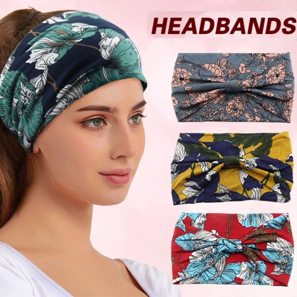 Elastic Turban Headwear Bohemian Headband Cotton Stretch Wide Yoga Hair Band Casual Extra Large Hair Accessory For Dance Biker