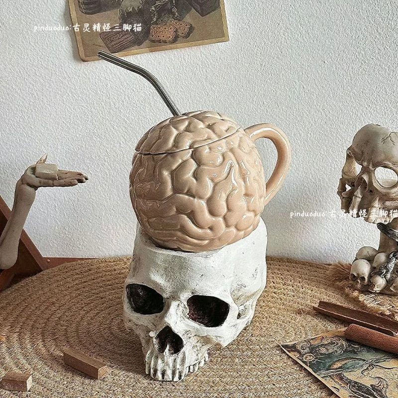 Ceramic Brain Mug Skull Cup Horror Coffee Tea Drinkware Weird Novelty Cup Halloween Birthday Gift Prank Bar Home Decor