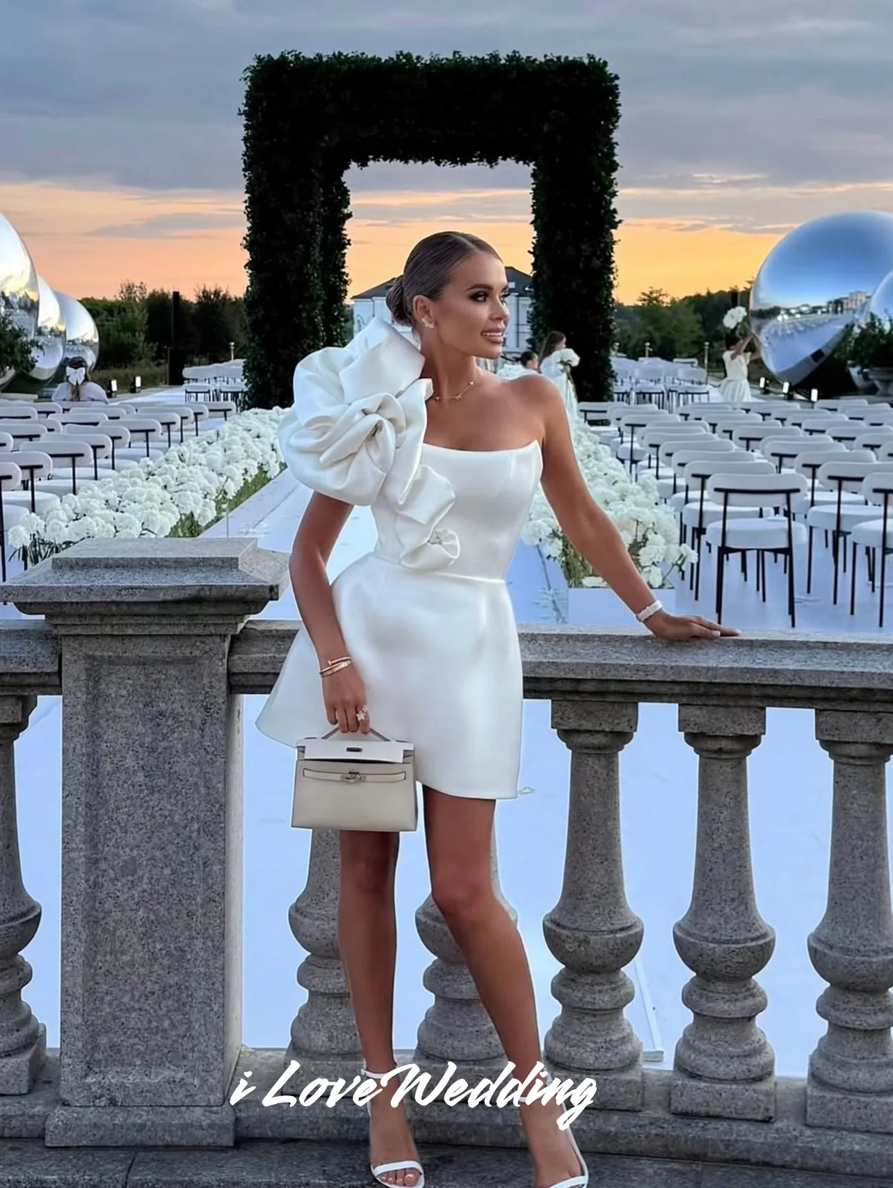 White One Shoulder Homecoming Dress 2025 Satin Sleeveless A-Line Mini Skirt Cocktail Dress Pleated Wedding Party Dress Customize