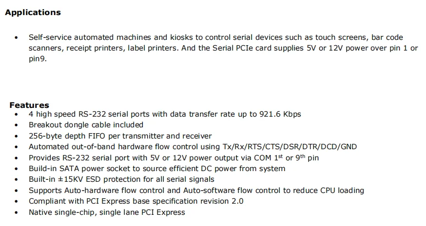 4-портовая последовательная карта PCI Express RS232 DB9 (4S) для настольных компьютеров с источниками вывода питания, питание 5 В или 12 В