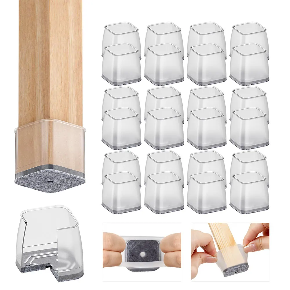 24Pcs Square Furniture Leg Covers Thick Silicone Chair Leg Caps Anti-scratch Floor Protectors Durable Wearproof Chair Leg Pads