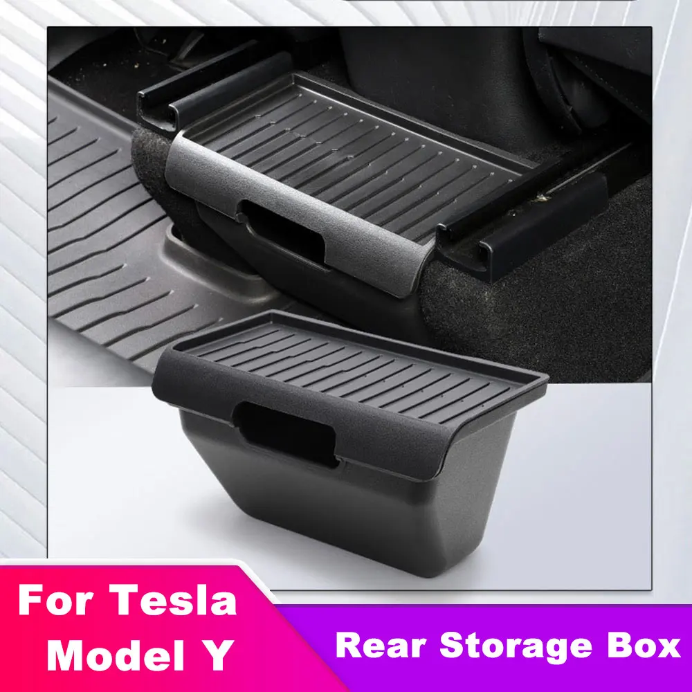 Rear Center Console Storage Box For Tesla Model Y 2021-2024 TPE Box with Cover Trash Can Under Seat Organizer Box Auto Interior