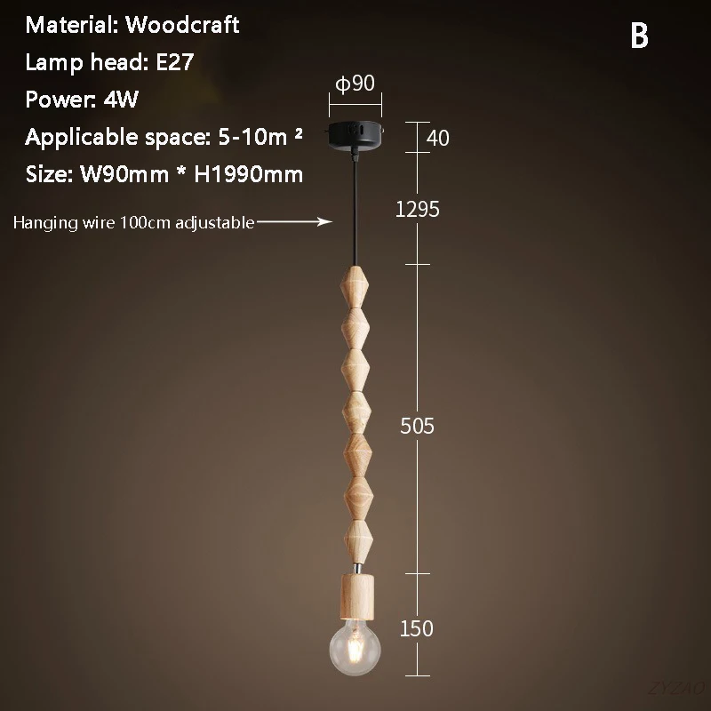 Hanglampen in retrostijl Eiken houten geometrische kralen hanglamp eetkamer woonkamer droplight hangende lichtarmatuur E27