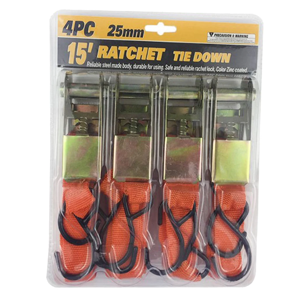 4 Pack Ratchet Straps 1in X 15ft Ratcheting Tie Downs For Moving, Securing Cargo