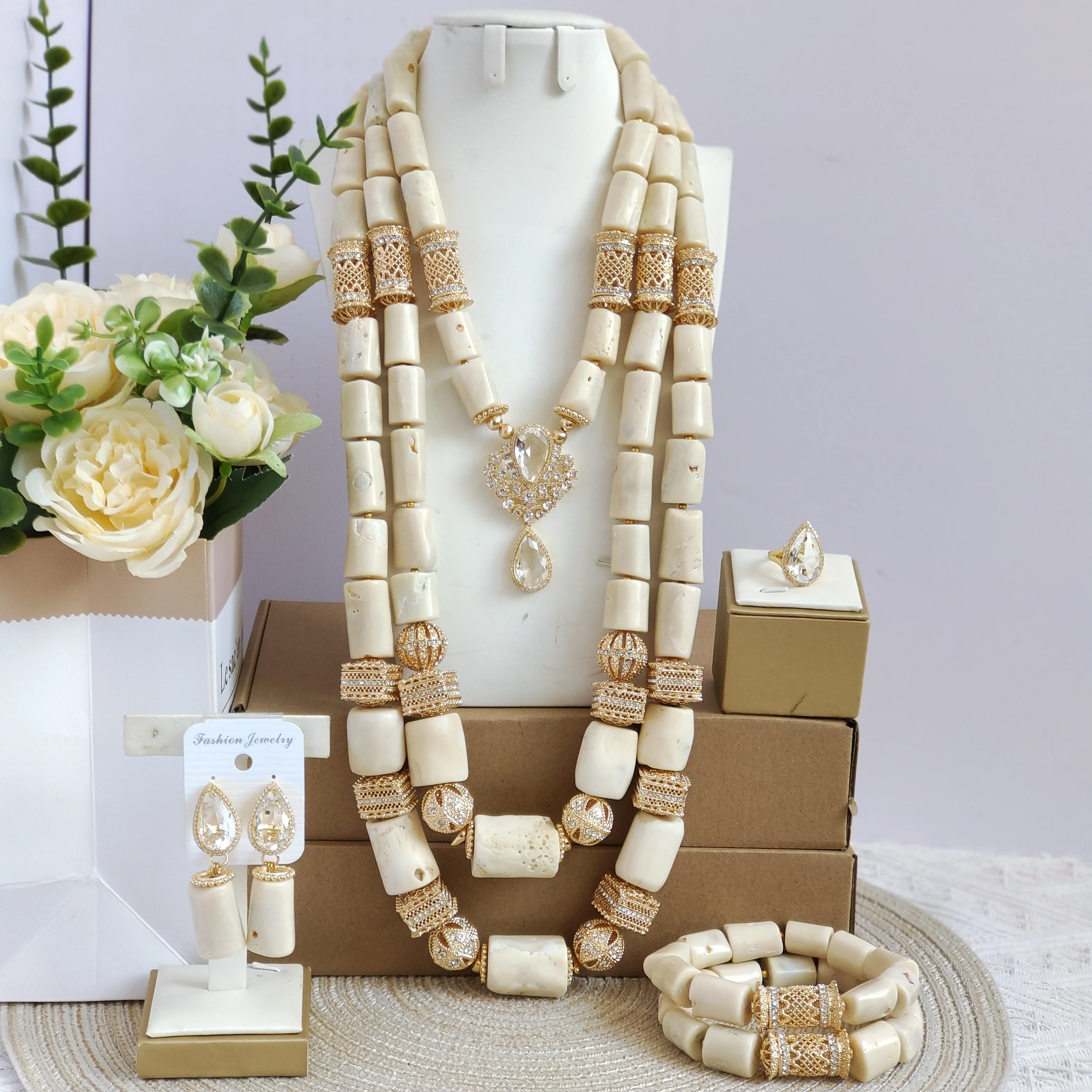 Aczuv real original coral orange african beads jewelry set