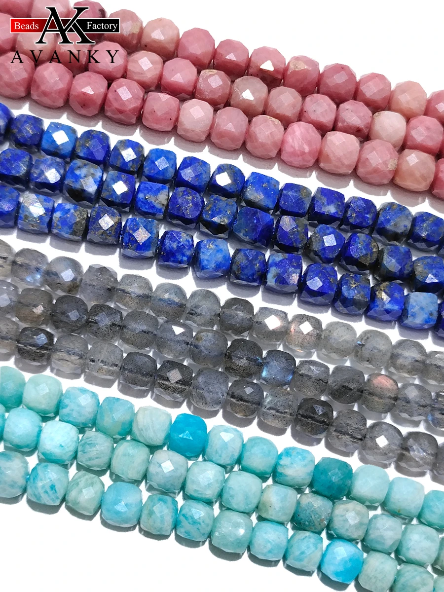 

Natural Stone 4mm Labradorite Lapis Lazuli Amazonite Handmade Faceted Cube Loose Beads For DIY Jewelry Making Bracelet Necklace