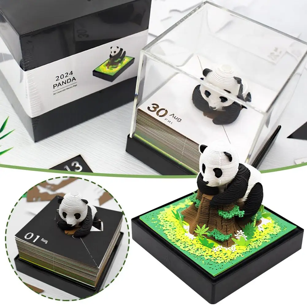 3D Paper Art Notepad Panda Sticky Note Pad Tear Paper Home Office Engraving Panda Model Ornaments Decoration Gifts Desktop H1B3