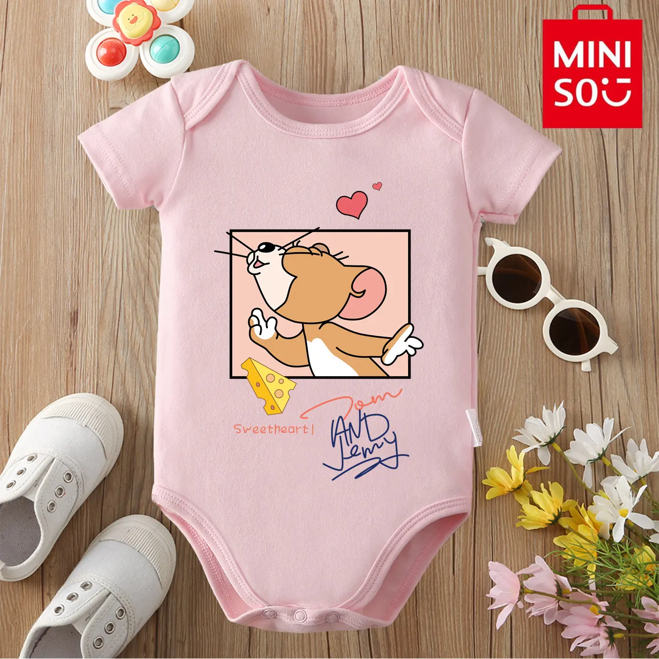 

MINISO Kiss Tom&Jerry 100% Cotton Bodysuit Soft Baby Cloths Best Gift for Baby Onesie Jumpsuit for 0 To 12 Months Cute Newborn