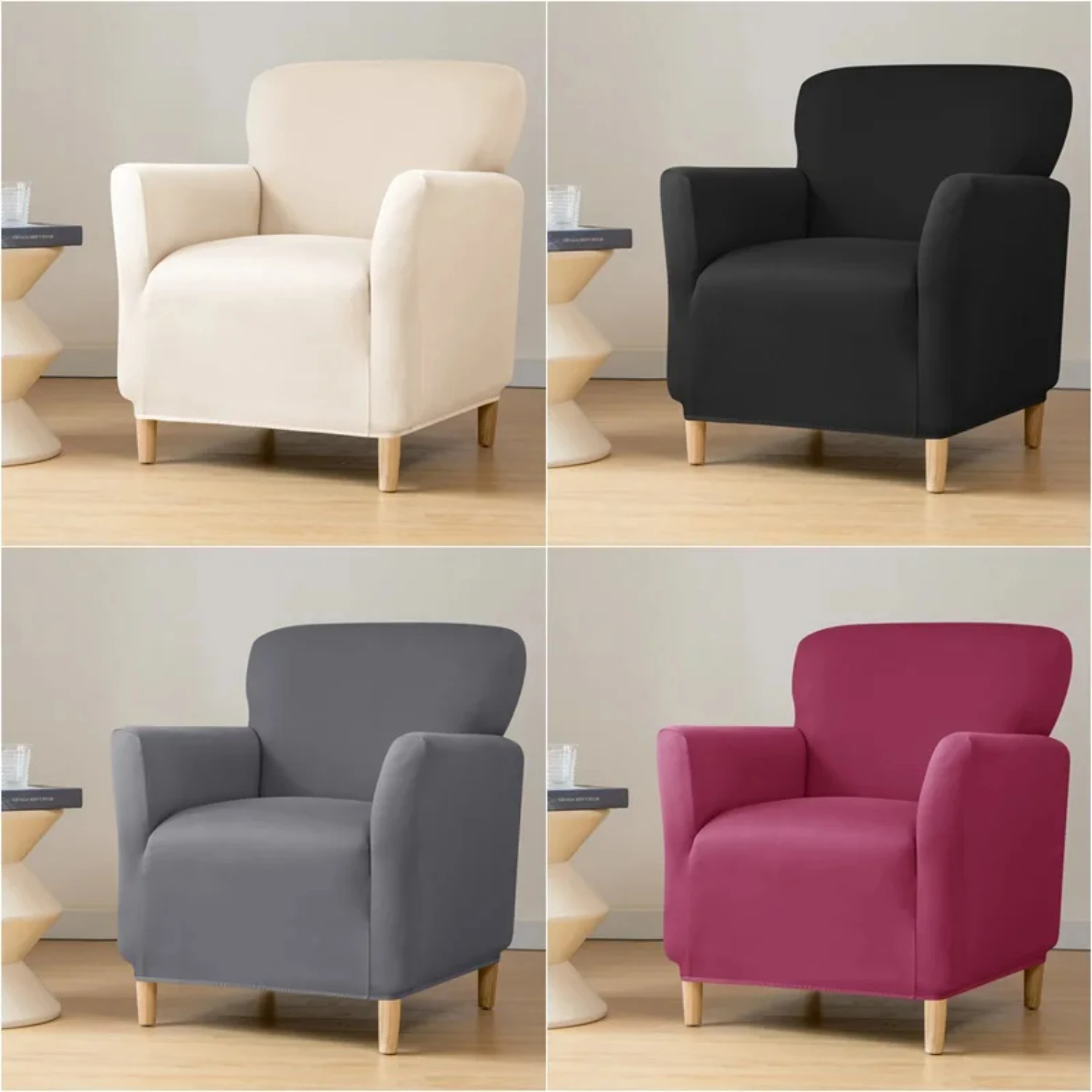 Elegant Nordic Solid Color Stretch Tub Chair Cover - Elastic Slipcover for Club Couch Armchair - Stylish Single Sofa Cover for L