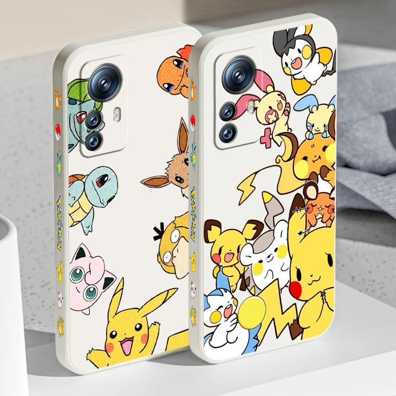 P-Poke M-mon Cute Cartoon Liquid Left Rope For Xiaomi Mi 14 13T 13 12T 12 11T 11i 11 A3 10T 10 9 Pro Lite Ultra 5G Soft