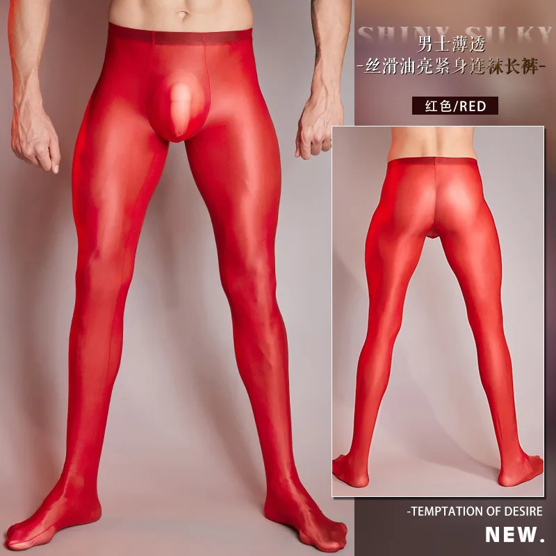 Ultra-thin See Through Seamless Men Tights Leggings Male Sexy Low Waist Sheer Elastic Stockings Sleep Bottoms