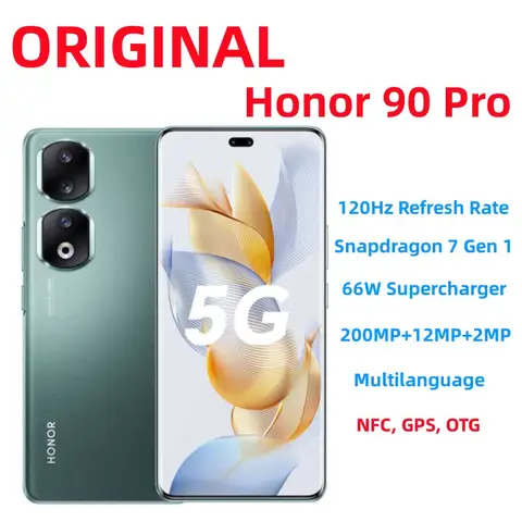 Honor 90 Pro 5G 스마트폰, 스냅드래곤 8 + Gen 1 200MP 카메라, 5000mAh 배터리, 6.78 인치 120Hz 화면, NFC 휴대폰