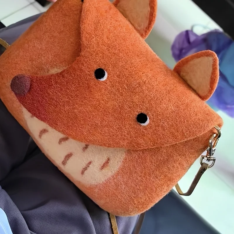 

Felt Fox Messenger Bag with Strap Crossbody Zipper Bag Animal Fox Phone Bag Wallet Cute Shoulder Handbag for Women Birthday Gift