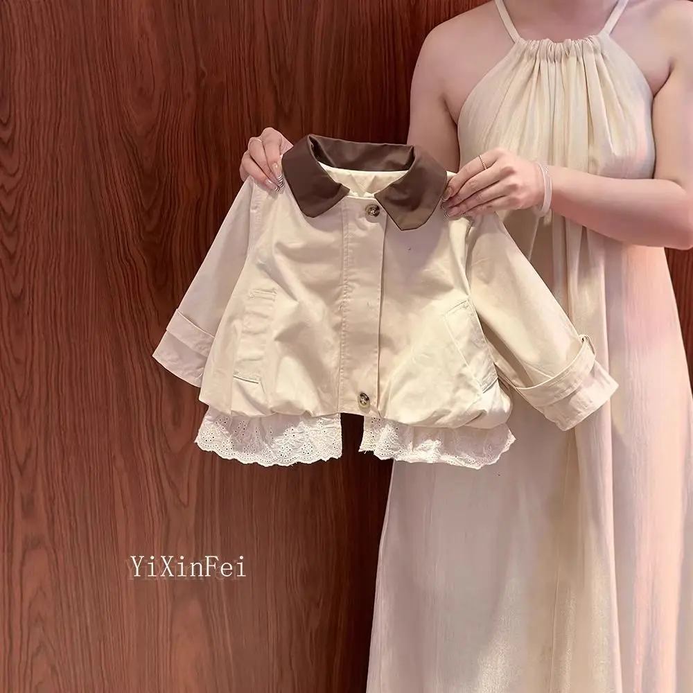 Baby Girl Lace Windbreaker Jacket Fashion Coat Spring Autumn New Children's Clothing Outerwear