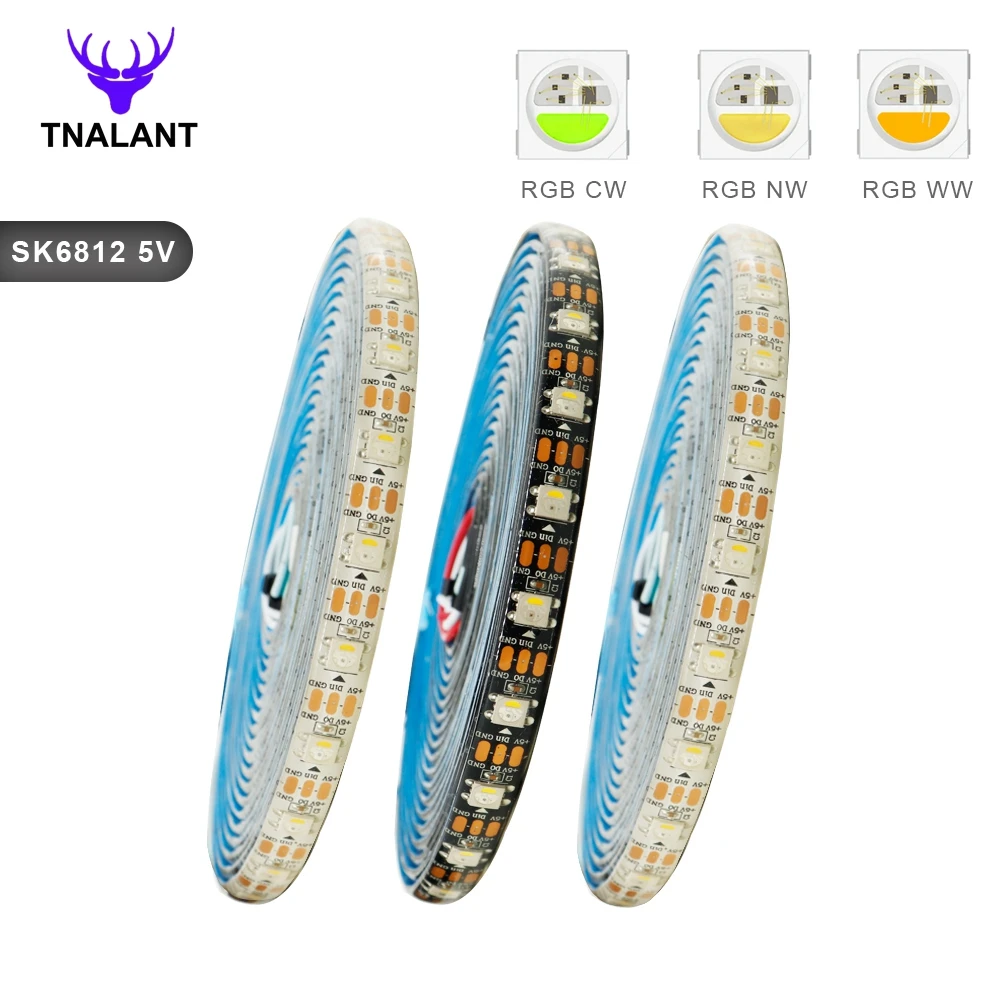 SK6812 RGBW (Similar WS2812B) Led Strip Light 4 in 1 30/60/144Leds/Pixels/m Individual Addressable Led Tape IP30/IP65/IP67 DC5V