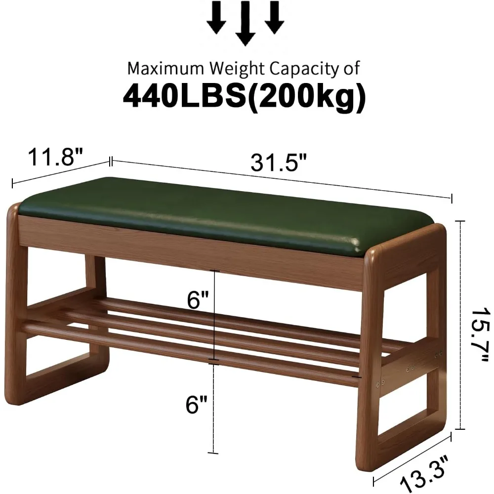 Зеленая кожаная мягкая двухъярусная полка для обуви с откидной крышкой для хранения вещей для прихожей и прихожей (31,5 дюйма)