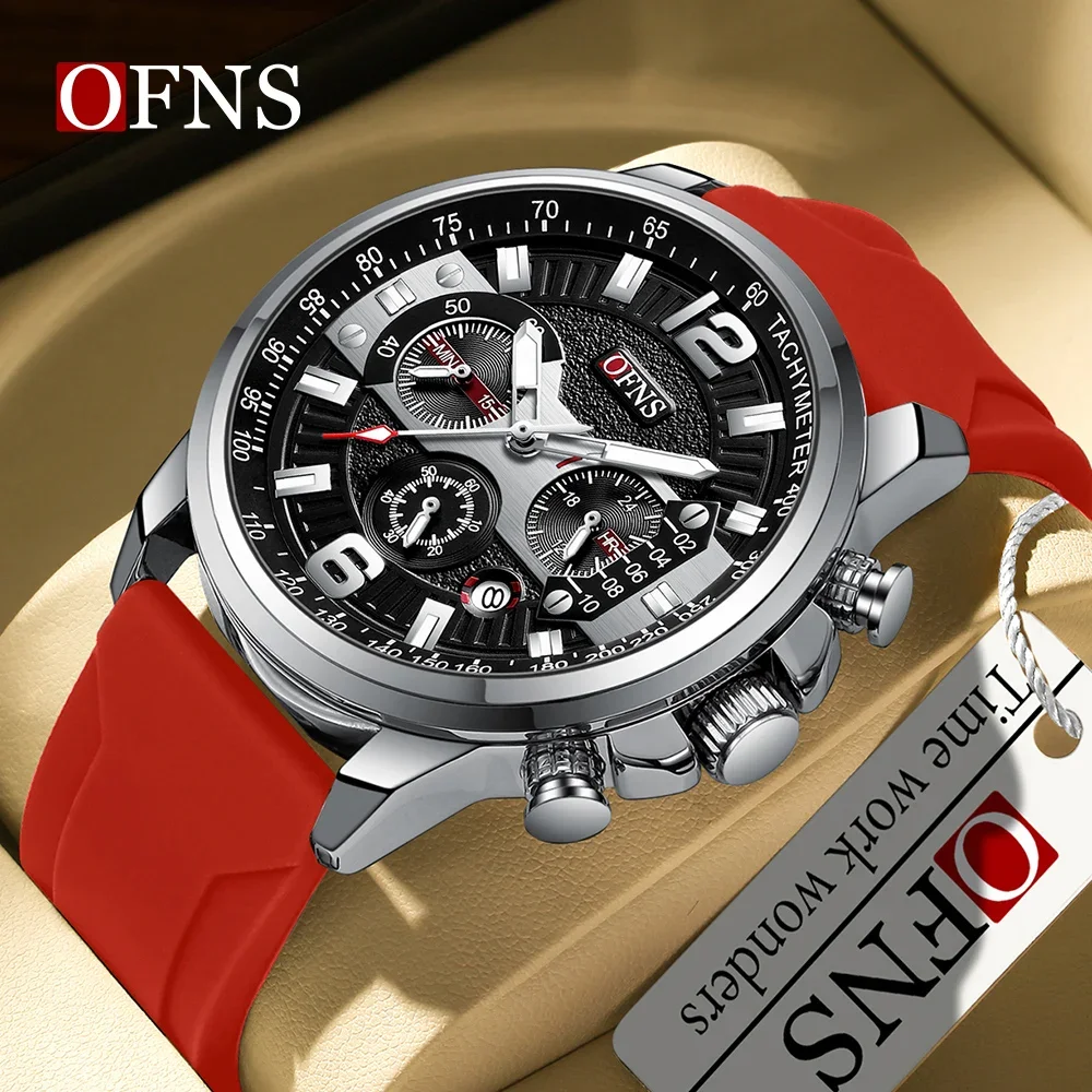 

OFNS New 1304 Popular Men's Quartz Watch with Three Eyes and Six Needles Multi functional Waterproof Calendar Men's Watches