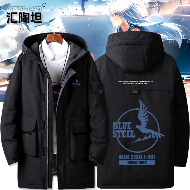 

Синяя стеганая куртка-пуховик из полиэстера, коллаборация Blue Steel, свободный крой, с капюшоном, на молнии, для зимы