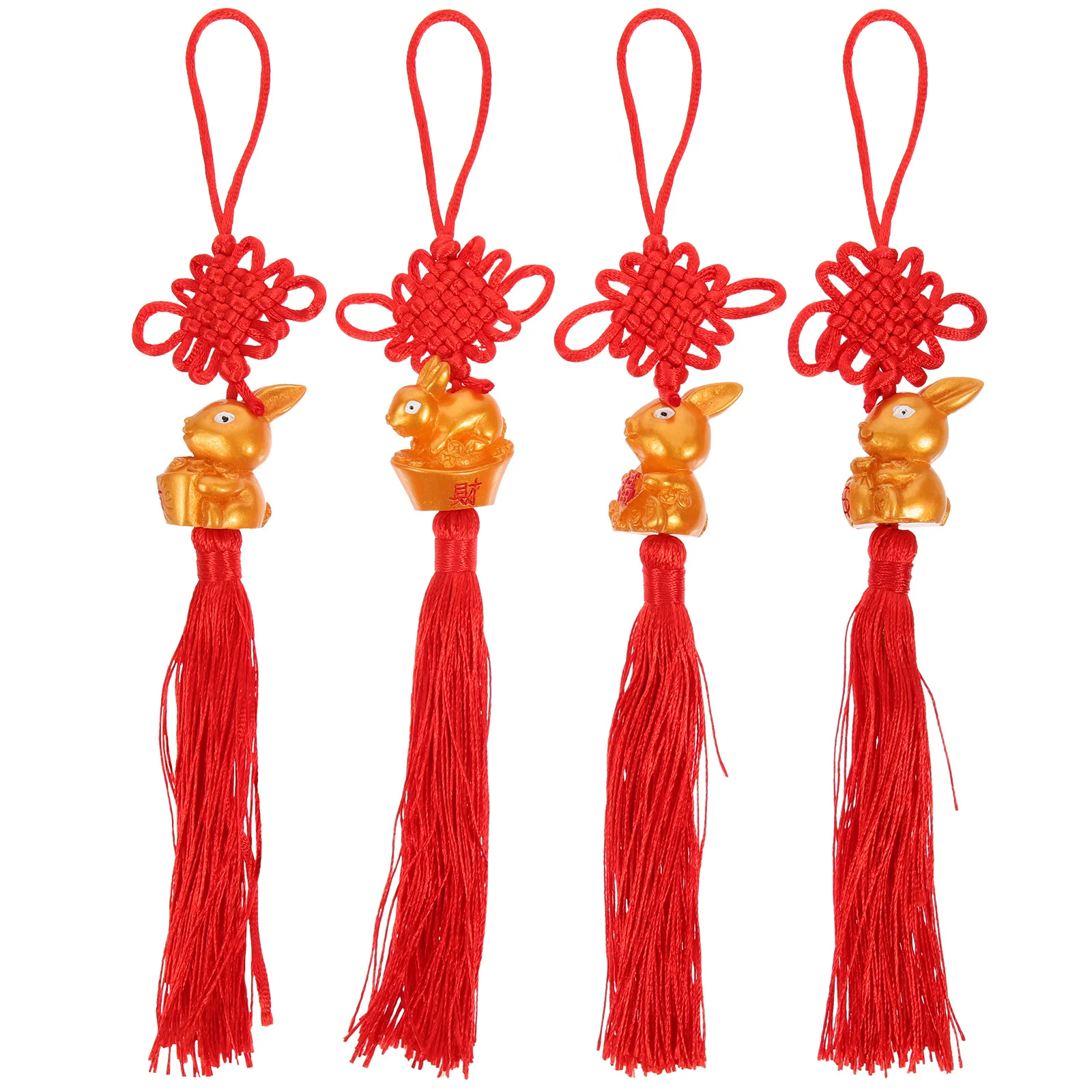 Pendentif pompon avec nœud de lapin chinois, 4 pièces, décor suspendu pour nouvel an, fournitures de Festival, porte murale, ornement intérieur, pendentif du nouvel an