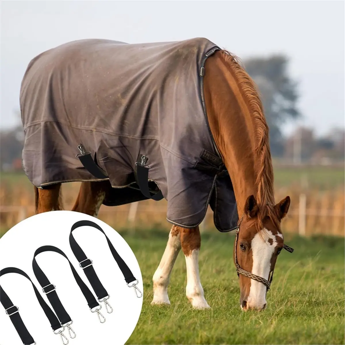 6 Pcs Horse Blanket Leg Straps, Replacement Elastic Straps with Double Swivel Snaps, Adjustable Length 24 to 42 Inches