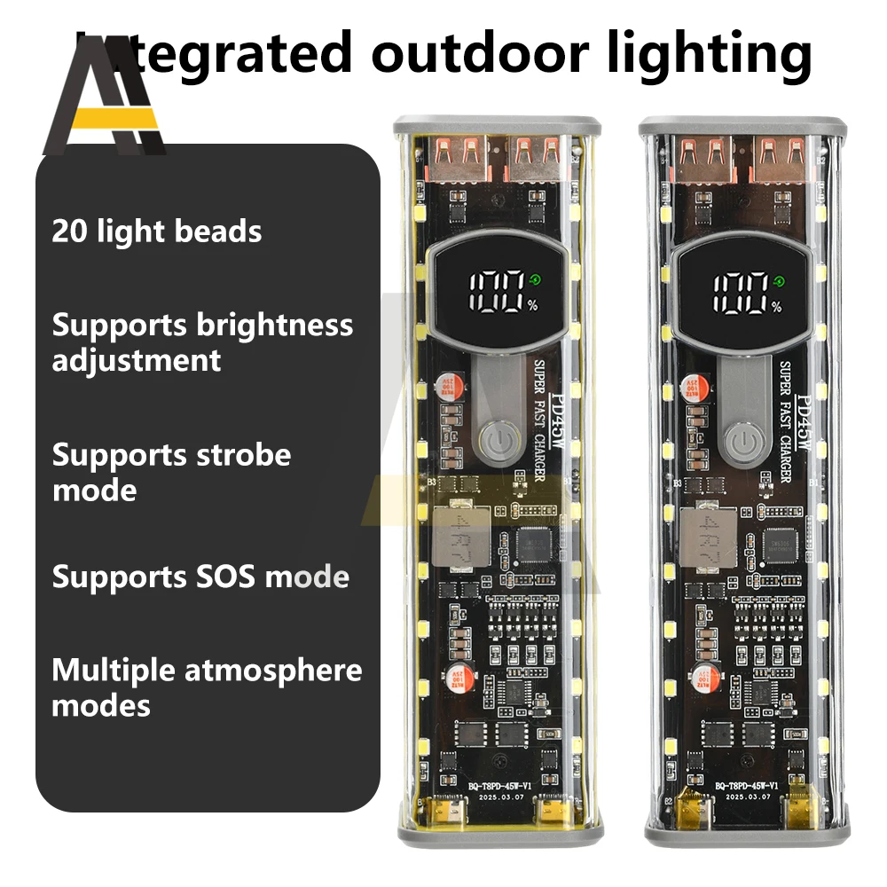 45W 8*18650 พาวเวอร์แบงค์กรณีโปร่งใสเปลือกที่ชาร์จเร็วกรณีที่ถอดออกได้แบตเตอรี่ชาร์จกล่องเก็บไม่มีแบตเตอรี่