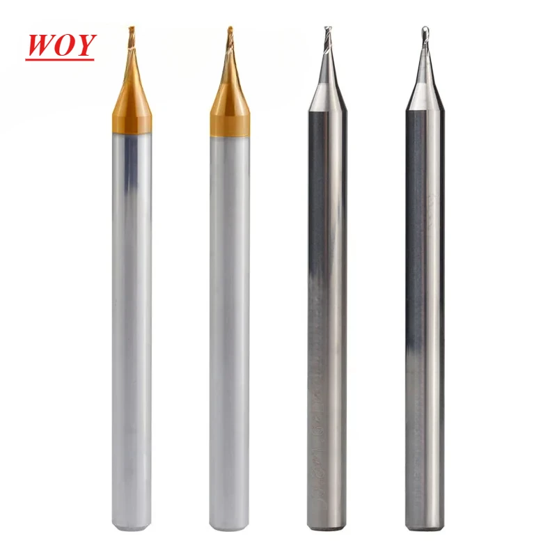 

WOY 1pcs/set HRC60 CNC Micro end mill Extended Reach TiCN Coated Solid Carbide End Mill 0.2/0.4/0.5/0.6/0.8/0.9mm 2 Flute