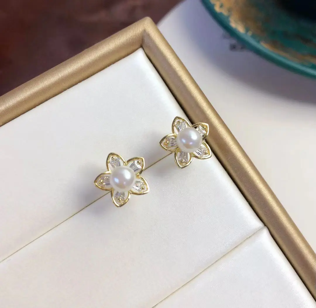 Wholesale S925 Sterling Silver Earrings Mount Findings Settings Base Mounting Parts Accessory for 4-5mm Pearls 5 pairs/lot