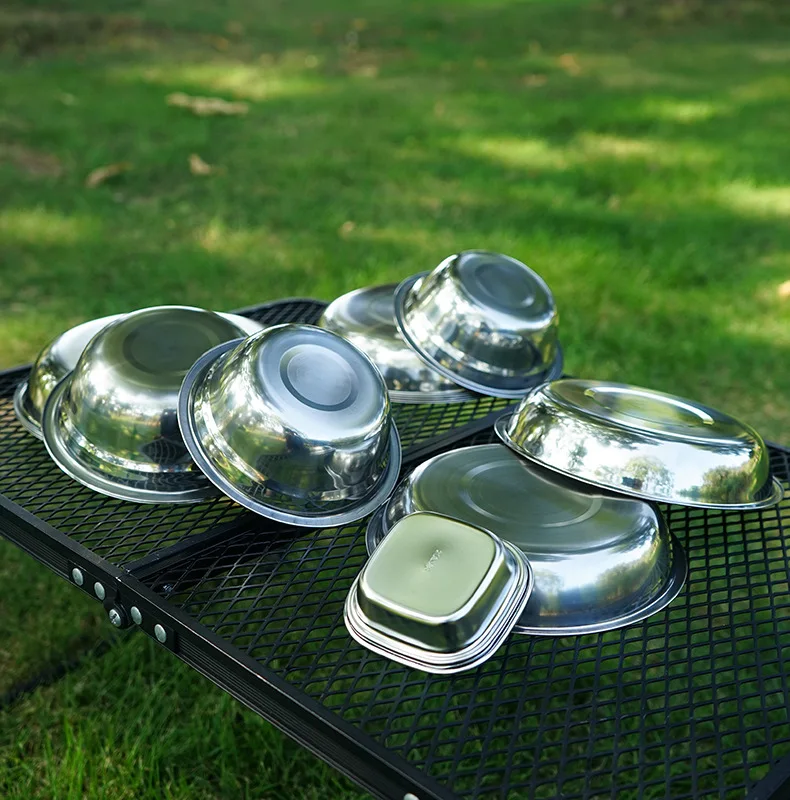 Outdoor camping folding meal bowl  steel vegetable plate Portable travel camping tableware 22-piece set Cooking equipment