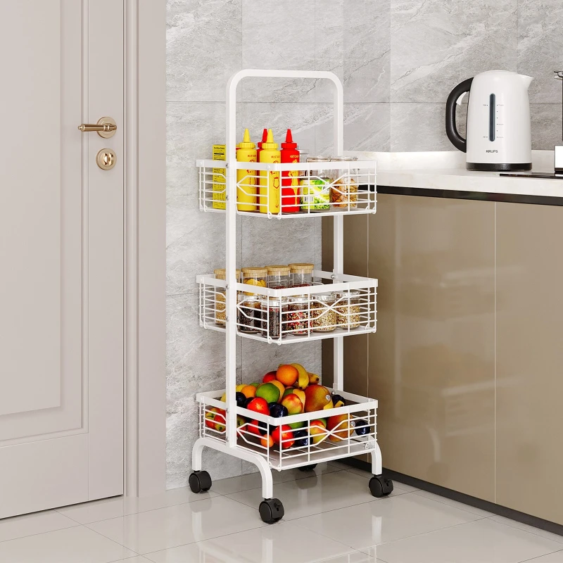 

Durable Kitchen Multifunctional Shelf Mobile Square Snack Toy Storage Rack Multi-layer Floor Household Fruit and Vegetable Cart