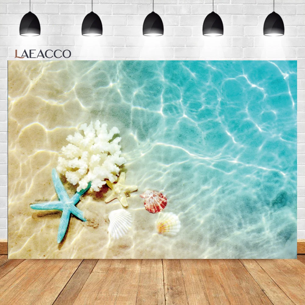 

Laeacco Summer Theme Baby Shower Photo Background Beach Seaside Starfish Shells Newborn Bithday Portrait Photography Backdrop