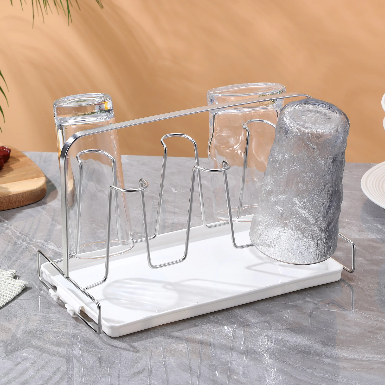 

6 Cup Holder Rack Stainless Steel Drying Stand Metal Coffee Mug Organizer Kitchen Glass Drainer Storage Solution Tea