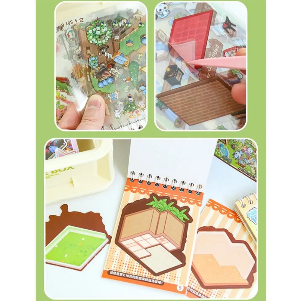 Creatieve Cartoon Mini 3D Landschap Sticker Boek DIY Miniatuur Huis Sticker Cabine Scène PET Miniatuur Scène Boek voor kinderen