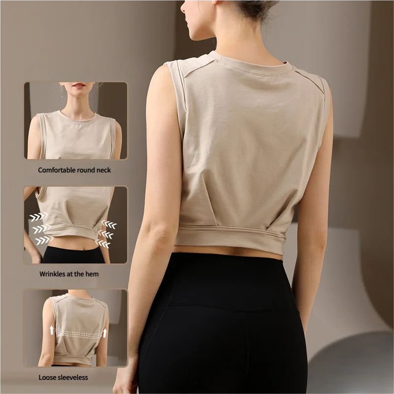

Women's Casual Fashion Cotton Crop Top Yoga Shirts Cute Sleeveless Workout Tops Gym Running Shirts Outdoor Fitness Loose T-shirt