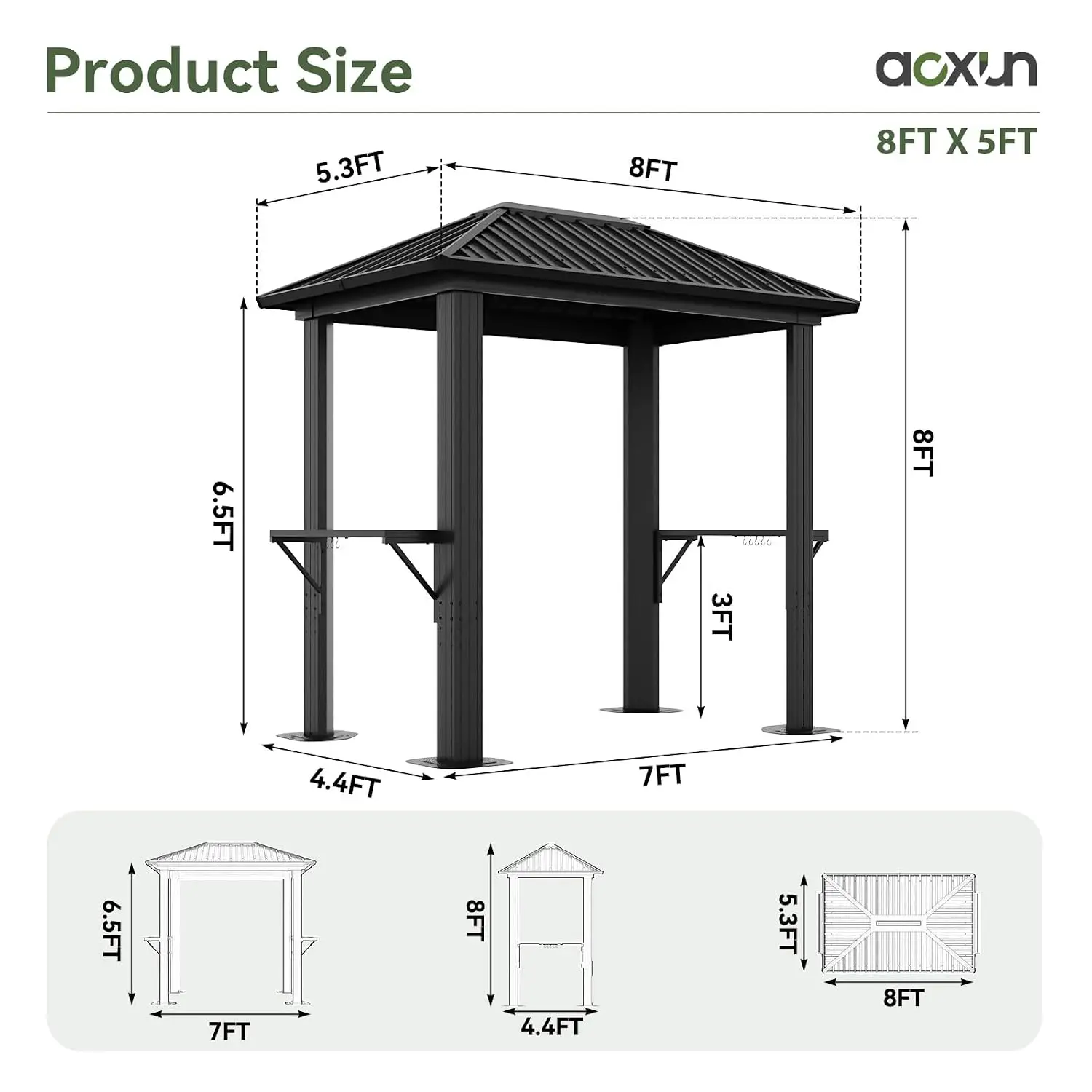 Hardtop Gazebo 5 x 8 FT, Outdoor Metal Hard Top Gazebo,Grill Gazebo Permanent BBQ Pavilion with Galvanized Steel Roof, Custom