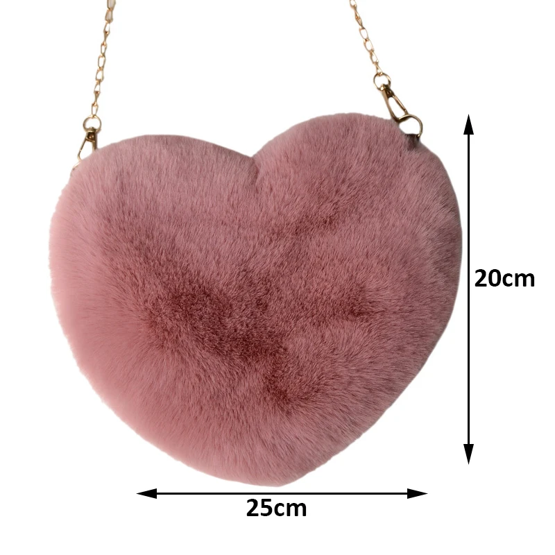 Mode frauen Herzförmige Handtaschen Nette Kawaii Faux Pelz Umhängetaschen Geldbörse Plüsch Kette Schulter Tasche Dame Handtasche – Detail 23