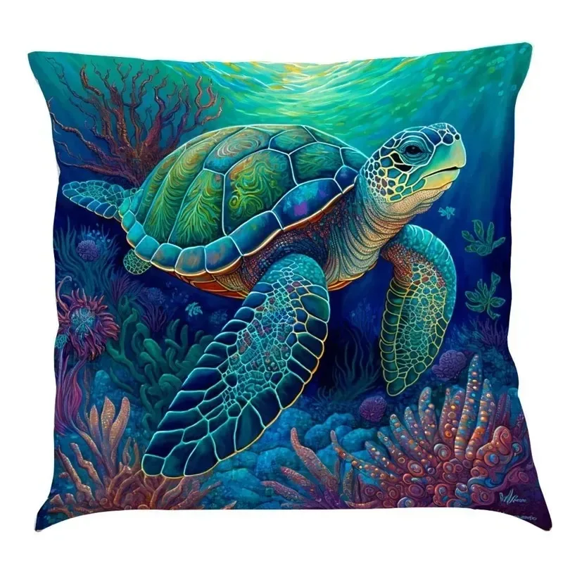 Blue Marine Life Theme Double-sided Printed pillow cover Short plush Suitable living rooms bedrooms sofas throw cushion cover
