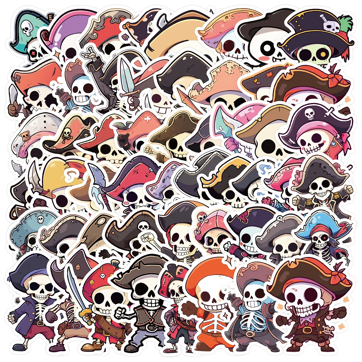 10/30/50PCS Cartoon Kawaii Skull Series Pirates Sticker DIY Phone Laptop Luggage Skateboard Graffiti Decals Fun for Gift